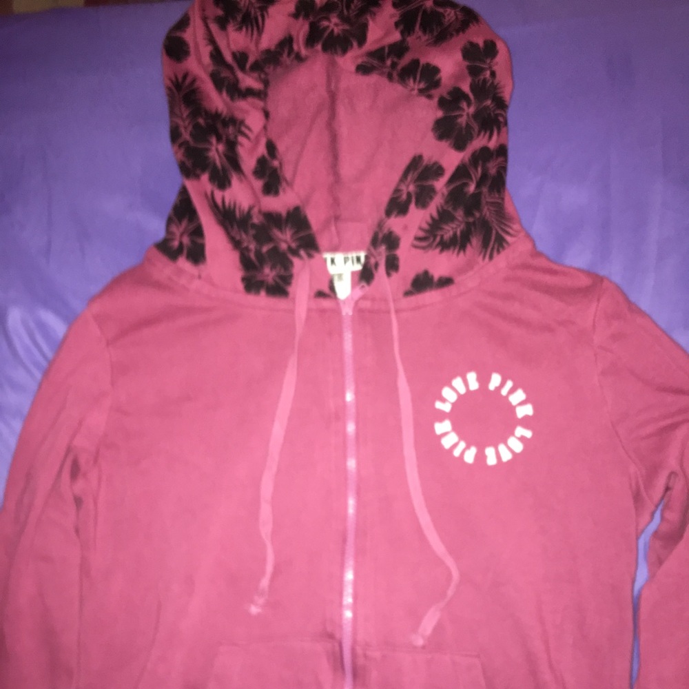 pink victoria secret zip up hoodie